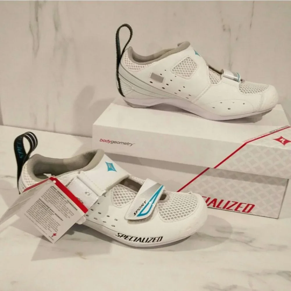 NWB Specialized Trivent Triathlon Cycling Shoes White Aqua 6.5 - Picture 2 of 14